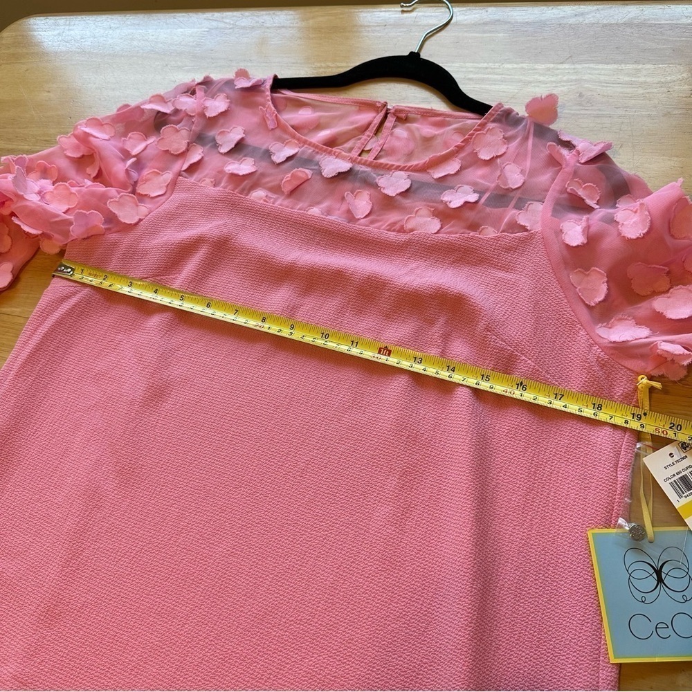 Cece NWT Sz M Medium Cupid Pink Sheer Sleeve Dress - Picture 5 of 11